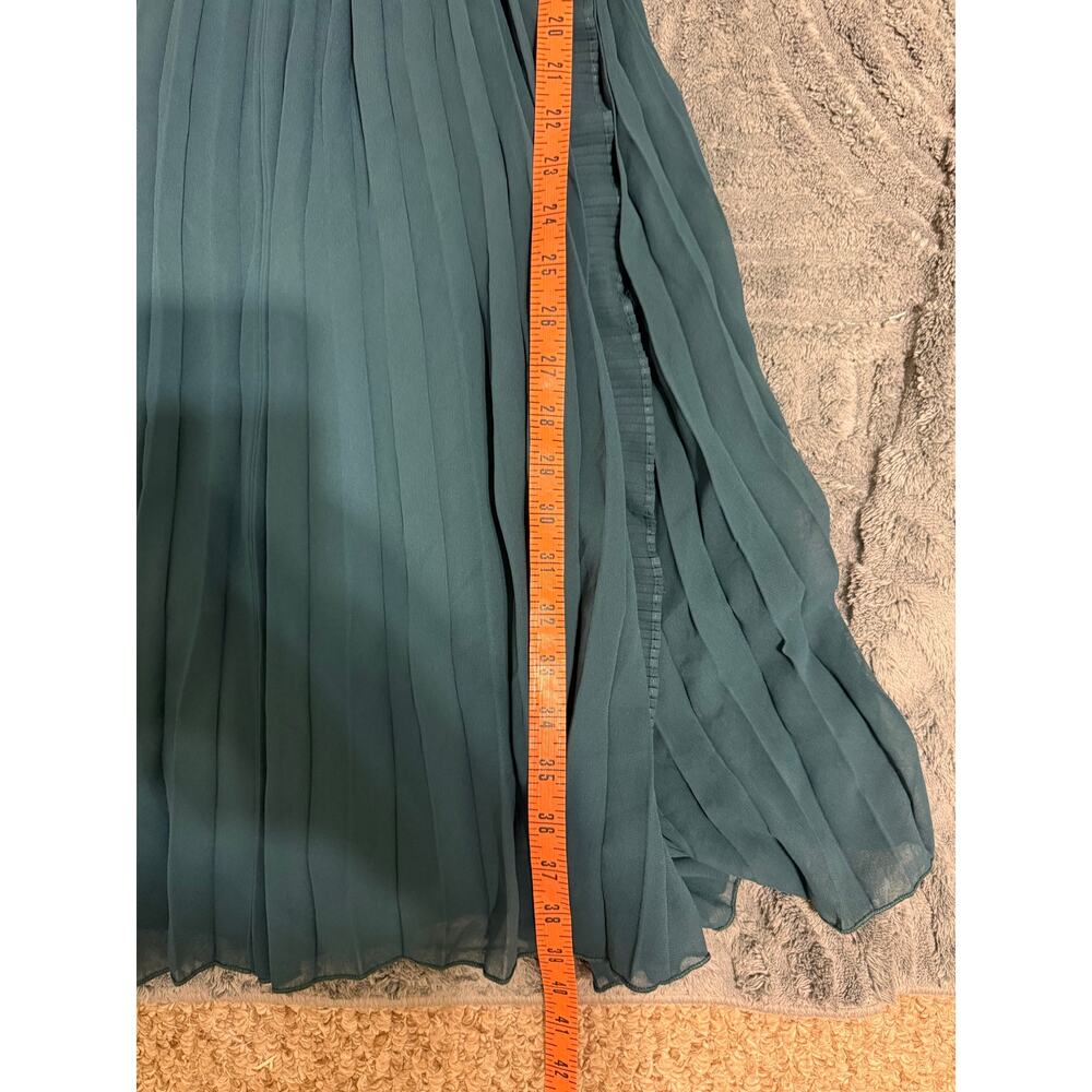 Lulu’s | Never a Dull Moment Emerald Green Tie Strap Pleated Lace Waist Midi - Picture 10 of 12